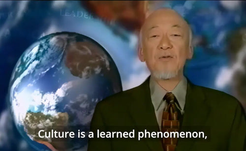 Pat Morita with the subtitle 'Culture is a learned phenomenon'