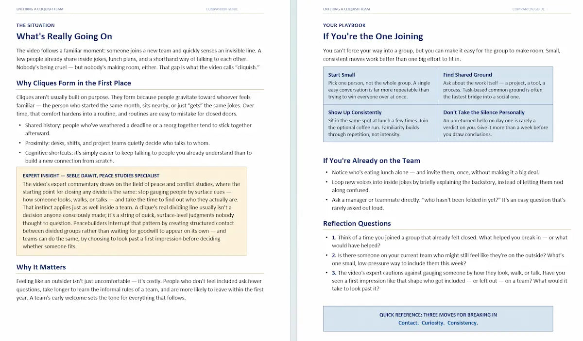 Entering a Cliquish Team Video (2:05) and Companion Worksheet