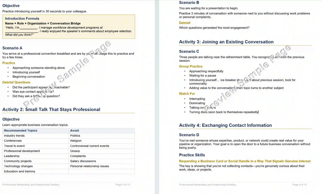 Educational document with scenarios and activities for professional development, a digital download included with video purchase