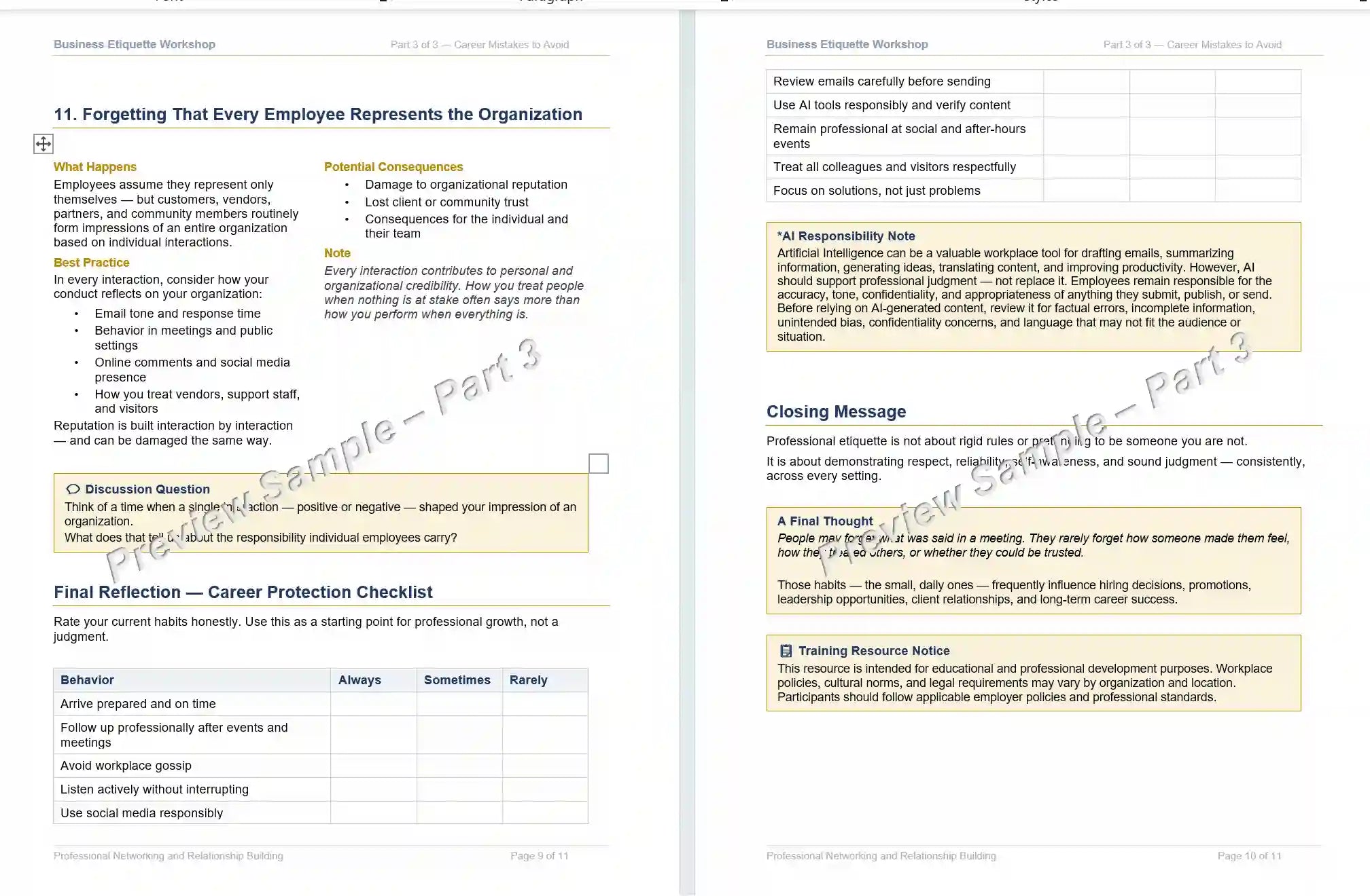 Etiquette Part 3 preview of document, a digital download sample, included with video purchase
